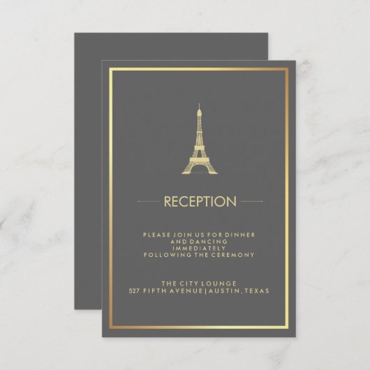 Invitation Faux Gold Tour Eiffel Gray Réception de mariage (Devant / Derrière)