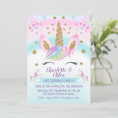 Invitation Faux Gold Unicorn Rainbow Joint Anniversaire (Debout devant)
