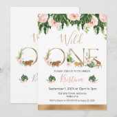 Invitation Faux Gold Wild One Floral Safari Anniversaire (Devant / Derrière)