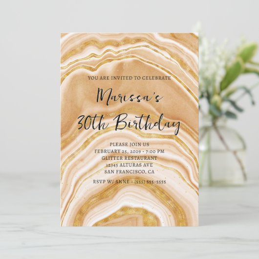 Invitation Faux Golden Agate 30e anniversaire (Debout devant)