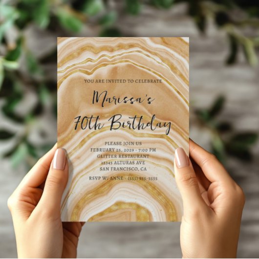 Invitation Faux Golden Agate 70e anniversaire