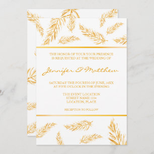 Invitation Faux Golden Yellow Color Feathes Mariage élégant