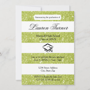 Invitation Faux Green Parties scintillant Stripe - Grad Faire