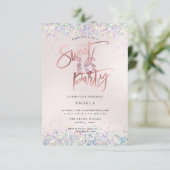 Invitation Faux Hologram Sweet 16 Bleu Diamant Étalé (Debout devant)