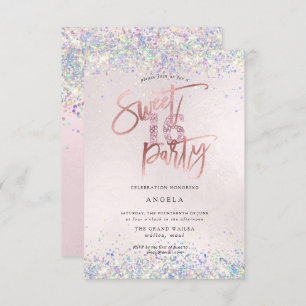 Invitation Faux Hologram Sweet 16 Bleu Diamant Étalé