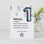 Invitation Faux Holographic Balloon 1er anniversaire Invitati (Debout devant)