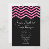 Invitation Faux Hot rose et Parties scintillant noire Chevron (Devant)