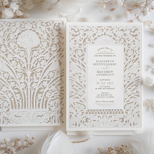 Invitation Faux Ivory Lace Mariage