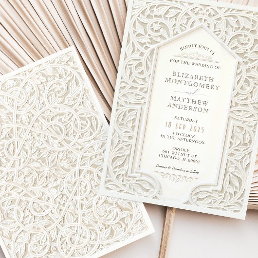Invitation Faux Ivory Lace Mariage