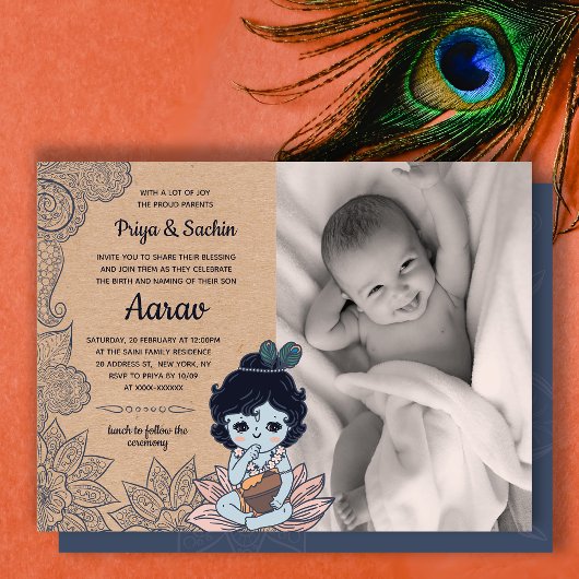 Invitation Faux Kraft Namkaran Baby Naming Ceremony