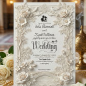 Invitation Faux Letterpress Effect Ornate Floral Wedding 