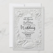 Invitation Faux Letterpress Embossed Swan Floral Wedding (Devant)