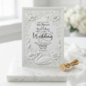 Invitation Faux Letterpress Embossed Swan Floral Wedding