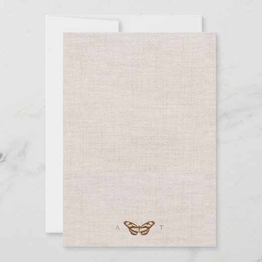 Invitation Faux Linen Papillon Monogram Mariage chic (Dos)