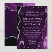 Invitation Faux marbre d'agate violet et argent pour mariage (Devant / Derrière)