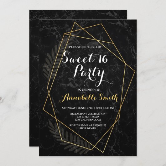 Invitation Faux Marbre Douceur géométrique 16 (Devant / Derrière)