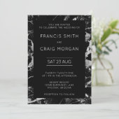 Invitation Faux Marbre noir et argent Mariage moderne (Debout devant)