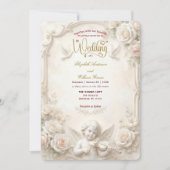 Invitation Faux Marbre & Relief Angélique de Mariage en Or (Devant)