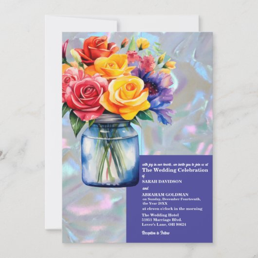 Invitation Faux mariage iridescent mère de perle (Devant)