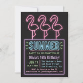 Invitation Faux Neon Flamant rose Seize Anniversaires (Devant)