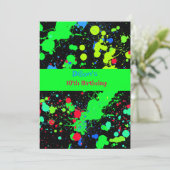 Invitation Faux Neon Paint Ball Splatz, Anniversaire (Debout devant)