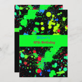 Invitation Faux Neon Paint Ball Splatz, Anniversaire (Devant / Derrière)