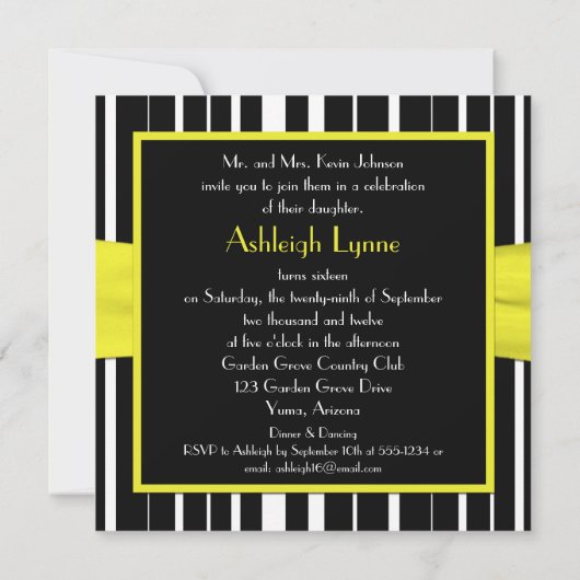 Invitation FAUX noir, jaune, blanc Bling d'invitation du (Dos)