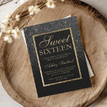 Invitation Faux noir parties scintillant or élégant chic Swee<br><div class="desc">Une douche à parties scintillant noire foncée,  moderne,  assez chic et élégante avec bloc de couleur noire Sweet 16 anniversaire invitation à la fête avec motif or ombre. Parfait pour un Sweet sixteen princesse,  parfait pour elle,  la fashionista qui aime motif moderne et glam</div>