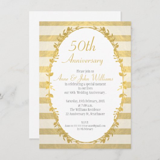 Invitation Faux Or 50e Anniversaire de Mariage (Devant / Derrière)