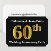 Invitation Faux Or Aspect 60ème Fête d'Anniversaire de Mariag (Devant / Derrière)