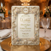 Invitation Faux or crest floral rococo embossé doré