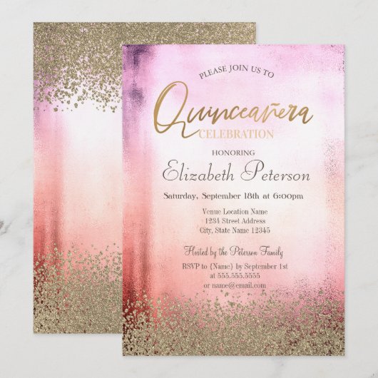 Invitation Faux Or Diamonds Ombre Quinceañera (Devant / Derrière)