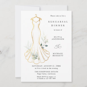 Invitation Faux Or et Robe de Mariée en Verdure Répétition Br