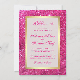Invitation Faux Or Feuille Rose Clair Paillettes Mariage Isla