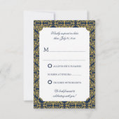 Invitation Faux Or Flourish Damassé Bleu Marine RSVP (Dos)