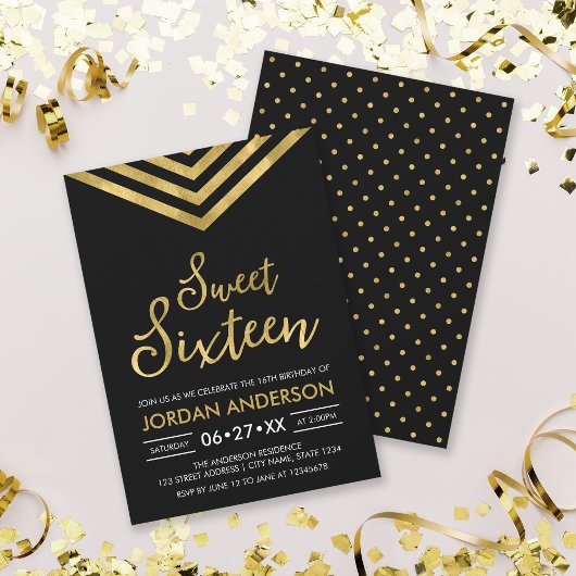 Invitation Faux Or moderne Chevron Sweet 16 Anniversaire