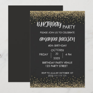 Invitation Faux Or Pailleté Anniversaire 40 Ans Noir