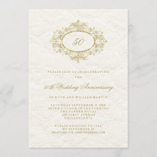 Invitation Faux or sur blanc crémeux 50e anniversaire de mari