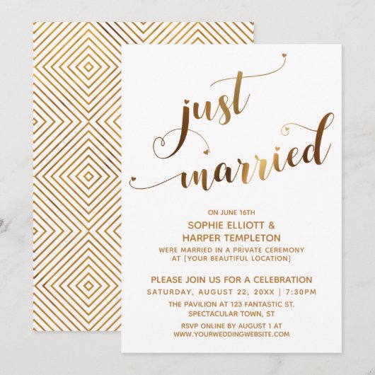 Invitation Faux Or sur Fond Blanc Événement d'Après-Mariage J (Devant / Derrière)
