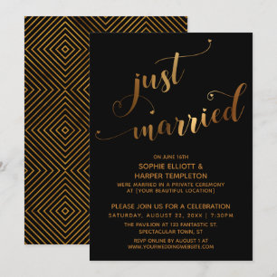Invitation Faux Or sur Fond Noir Événement d'après mariage Ju