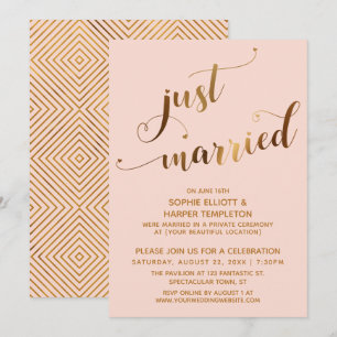 Invitation Faux Or sur Rose Juste Mariés Après-Mariage