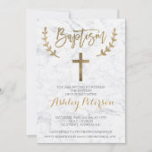 Invitation Faux or typographie marbre baptême (Devant)