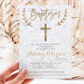 Invitation Faux or typographie marbre baptême