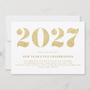 Invitation Faux Pailletage Doré Soirée du Nouvel An 2026