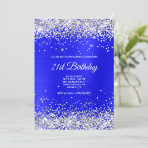 Invitation Faux Pailleté Argent Paillettes Bleu Clair Satin F