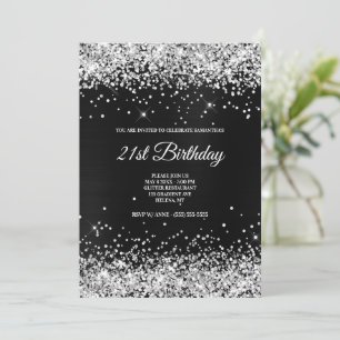 Invitation Faux Pailleté Argent Paillettes Gris Foncé Noir Fe