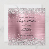 Invitation Faux Pailleté Argenté Clair Rose Monogramme (Dos)