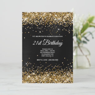 Invitation Faux Pailleté Or Paillettes Gris Foncé Noir Feuill
