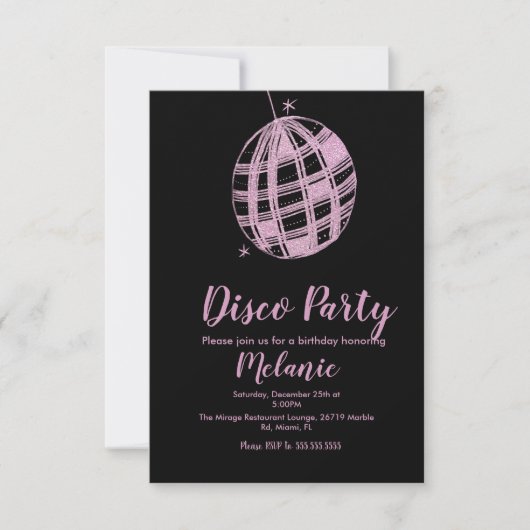 Invitation Faux pailleté rose pour soirée disco moderne (Devant)