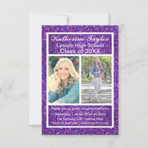 Invitation Faux Pailleté Violet - Annonce de Diplôme 3x5